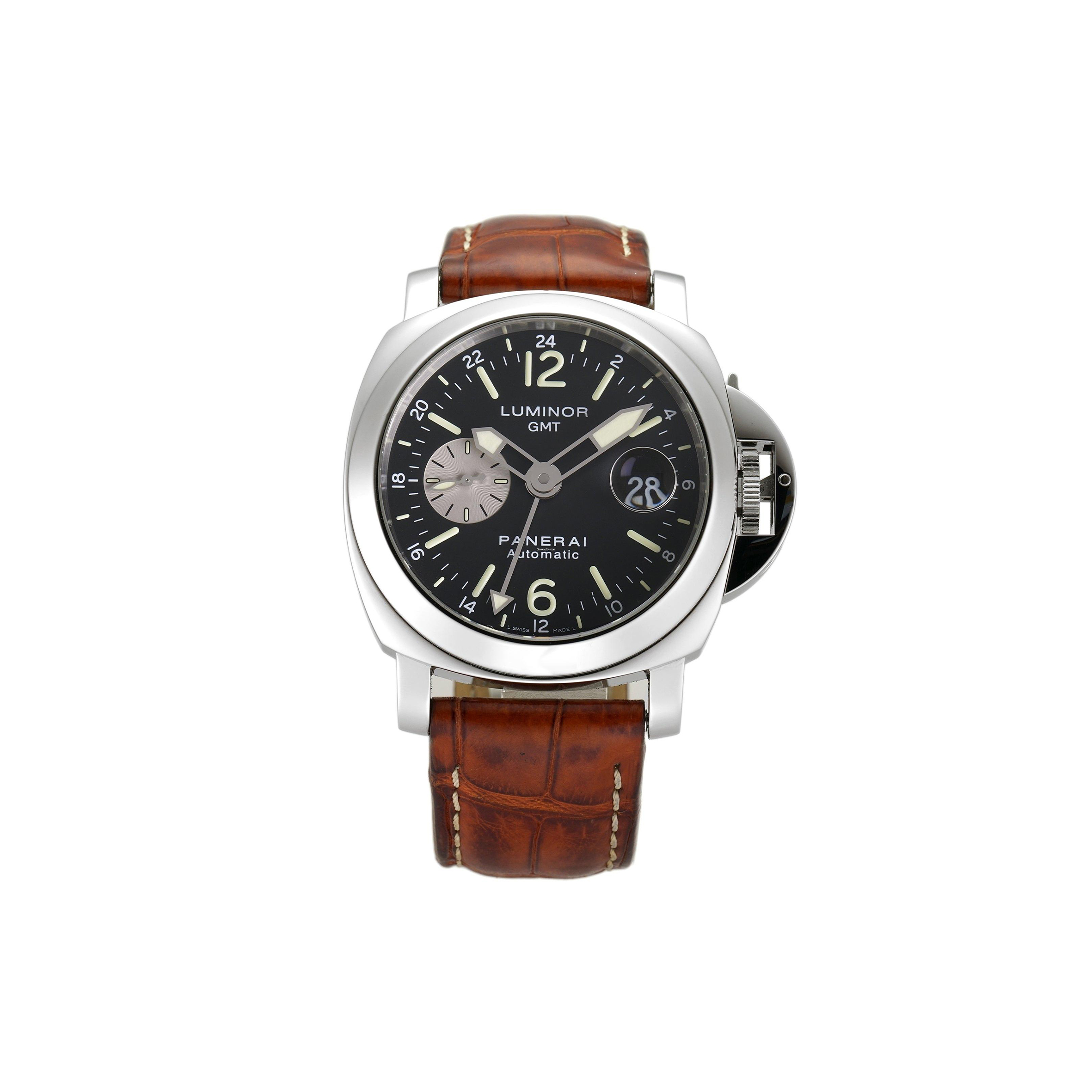 PANERAI LUMINOR GMT AUTOMATIC 44MM GMT STEEL BLACK DIAL WATCH PAM00088